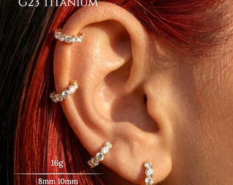 16G Gold Clear CZ Hinged Hoop Earring,G23 Implant Grade Titanium Huggie Clicker,Hand Anodized Helix Conch Tragus Lobe,8mm 10mm,Piercing Gift