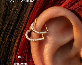 16G Implant Grade G23 Titanium CZ Heart Hoop Earring,Gold Heart Cartilage Clicker,Helix Conch Daith Nose Ring,Crystal Huggie Hoop Piercing