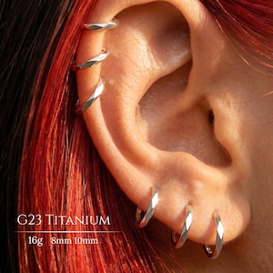 Silver G23 Titanium Faceted Hoop,Geometric Huggie Earring,Custom Anodized Cartilage Ring,Helix Conch Daith Septum Nose Piercing Jewelry
