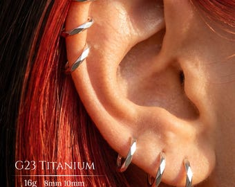 Silver G23 titan fasetterad ring, geometrisk huggieörhänge, specialanpassad anodiserad broskring, helix conch daith septum näspiercingsmycken