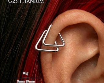 16G Implant Grade Titanium Triangle Hinged Hoop Ring,Geometric Clicker,Cartilage Hoop,Helix Earring,Daith Conch Tragus Ring,Silver,Nose Ring