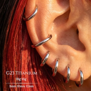 Aro de perfil grueso de titanio G23 plateado, pendiente Huggie grueso, anillo de cartílago anodizado personalizado, joyería para piercings de hélice, concha, daith, septum y nariz