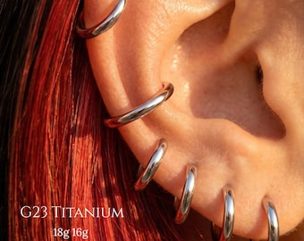 Silver G23 Titanium Thick Profile Hoop,Chunky Huggie Earring,Custom Anodized Cartilage Ring,Helix Conch Daith Septum Nose Piercing Jewelry
