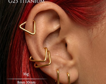 Pendiente de aro triangular de titanio G23 de grado implante 16G, aro geométrico para cartílago, pendiente para hélix, concha y daith, aro nasal triangular abierto minimalista