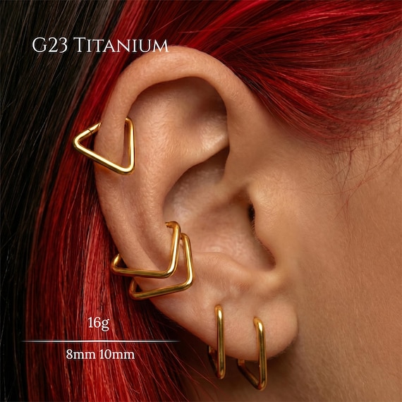16G Implant Grade G23 Titanium Triangle Hoop Earring, Geometric Cartilage Hoop, Helix Conch Daith Earring, Minimal Open Triangle Nose Ring
