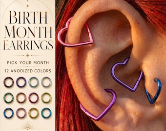 16G Herz Knorpel Hoop Ohrring, G23 Implant Grade Titan Clicker Ring, Hand eloxierte Helix Conch Tragus Lobe Piercing, 8 mm 10 mm, 12 Farben
