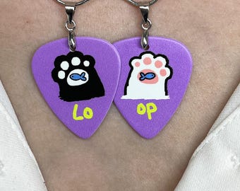 Loop Cat Paw Couple Guitar Pick Necklace Set,Purple Handdrawn Plectrum Pendant With Steel Snake Chain And Message Card, Valentine's Day Gift
