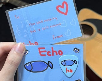 Juego de púas de guitarra y bajo con diseño de pez azul para pareja con tarjetas de mensaje, temática de eco emocional, regalo para pareja, mejor amigo, aniversario, día de San Valentín.