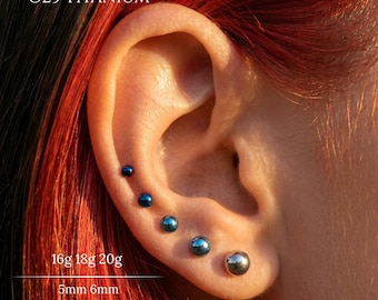 16G,18G,20G Hand Anodized Midnight Blue Implant Grade Titanium Threadless Flat Back Earring,Push Pin Labret,Tragus Helix Cartilage,Nose Stud