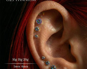 Pendiente plano de titanio G23 AB CZ de 20G, 18G, 16G, labret sin rosca con pasador, pendiente para tragus, pendiente para hélix, pendiente para cartílago, pendiente para nariz, pendiente para concha