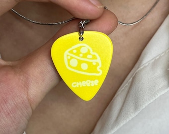Cheese Guitar Pick Necklace Pendant,Celluloid Pick With Stainless Steel Snake Chain And Message Card , Gift For Guitarists And Music Lovers