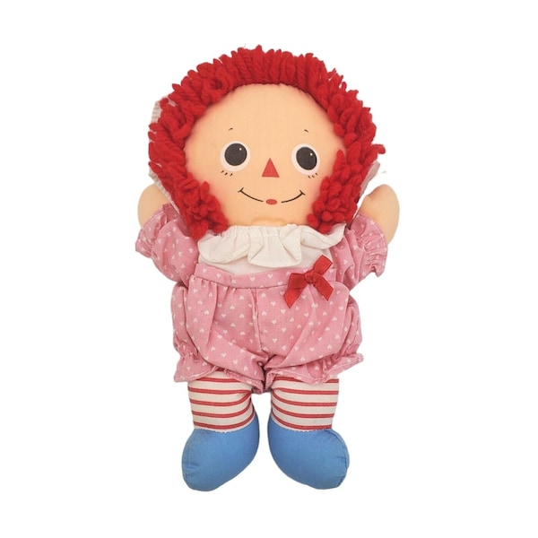 Vintage Raggedy Ann Rag Cloth Baby Doll Playskool 10" 1989 Yarn Hair Print Face Pink Romper 1980s Collectible Toy