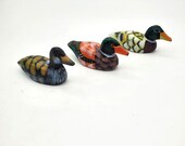 Miniature Decoy Carved Wooden Ducks Lot of 3 Hand Painted Hand Carved VTG