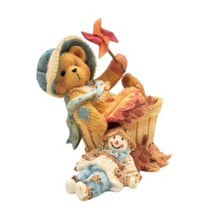 VTG Cherished Teddies Pat Falling for You 141313 Bear Figurine - Cute Fall Decor Thanksgiving Shelf Autumn Leaves Collectible
