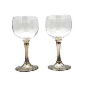 Norwegian ASTRI HOLTHE Vintage Wine Glasses, Pair with Pewter Stems - Elegant Collectible Barware, Unique Scandinavian Design