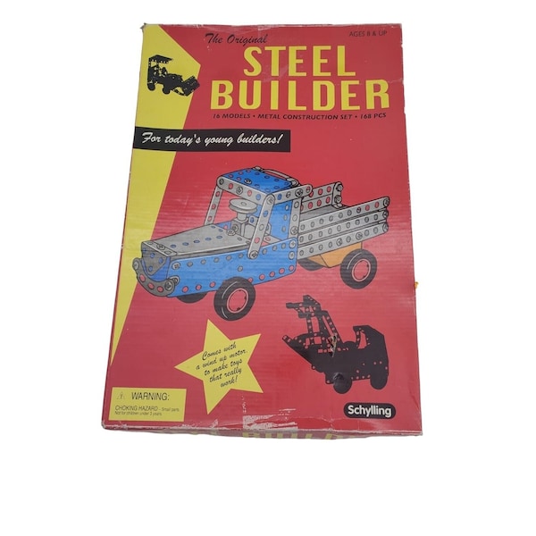 Schylling Steel Builder Construction Set - 168 Pieces, 16 Models - Metal Construction Kit for Creative Minds