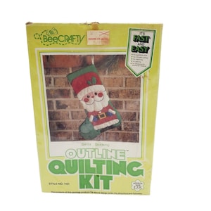 Bee Crafty Santa Stocking, Outline Quilting Kit, NEW, 9&quot; x 16&quot;, Christmas Style 1101, DIY Festive Decor, Santa Design, Holiday Craft Project