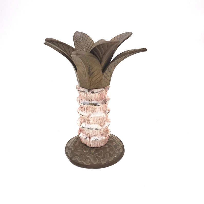 Vintage Painted Brass Palm Tree Candle Holder Coral Pink Etsy