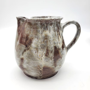 VTG Art Pottery Red Clay Pitcher Drip Glaze Brown White Jug Dripware Signed Stoneware Pottery