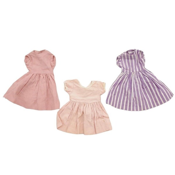 Lot of 3 Cissy 20" Doll Dresses Vintage Handmade Pink Purple Striped Hand Sewn from 1950s Vogue Doll Clothing