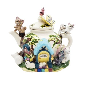Cat Lover Hand Painted Ceramic Teapot By Heather Logan Kitty Art Cottage OOAK  Mae