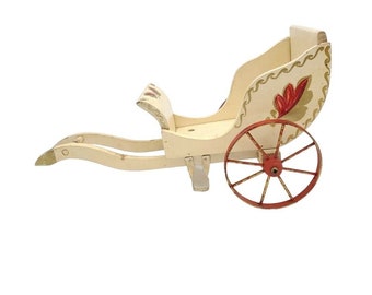 Vintage Wooden Cart Buggy Edwardian Style Children's Toy No Horse Red Wheels Collectible Planter