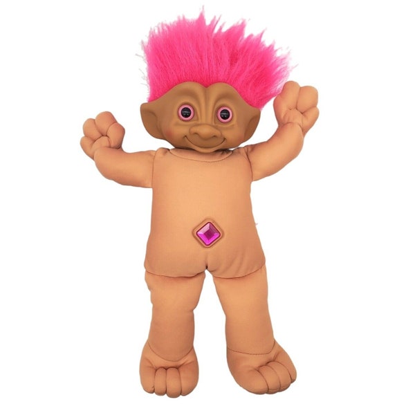 Treasure Troll Plush Doll 17” Vintage Collectible, Pink Hair Pink Eyes, Jewel Bellybutton, Large Soft Toy, Retro 90s Nostalgia, Rare Find