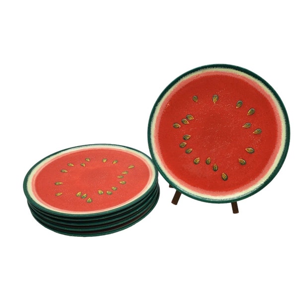 Vintage Dept 56 Slice Hand-Painted Red Watermelon Ceramic Serving Plate - 8 1/4" Discontinued Summer Picnic Fruit Novelty Collectible