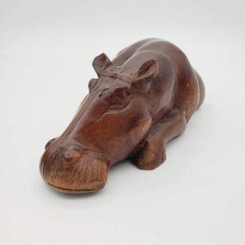 VTG Carved Wooden Hippopotamus Sculpture Figurine Old Hand Art Wood shops African 12