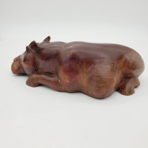 VTG Carved Wooden Hippopotamus Sculpture Figurine Old Hand Art Wood shops African 12