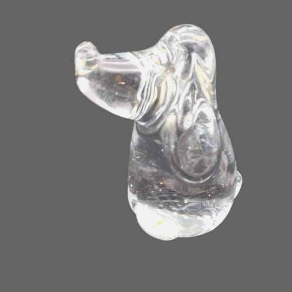 Bassett Hound Dog Figurine Crystal Clear Glass Paperweight Bullicante B-36 4" VTG Handblown Handmade