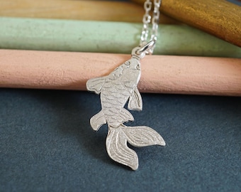Sterling Silver Koi Fish Necklace, Little Koi Fish Charm, Fish Pattern Pendant with Chain Necklace, Dainty Jewelry, Koi Fish Lovers, Unique