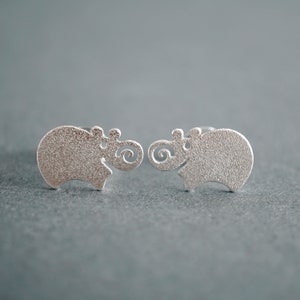 Little hippopotamus earrings, hippo post earrings, hippopotamus studs, original design, sterling silver, cartoon animal, cute jewelry, funky