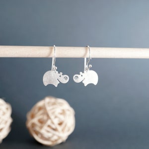 Little hippopotamus dangle earrings, hippo earrings, silver hippopotamus, original design, sterling silver, cartoon animal, cute jewelry