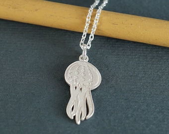 Sterling Silver Jellyfish Necklace, Little Jellyfish Charm, Original Pendant with Chain Necklace, Dainty Jellyfish, Sea Life Lovers Gift