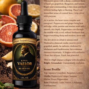 King Vaelor Beard Oil: Luxury Citrus Woodsy Scent, Softens & Conditions