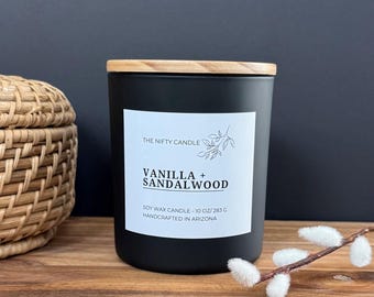 Vanilla Sandalwood Soy Candle | Warm Wood & Vanilla Scent | Cozy Home Decor