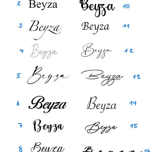 May include: A collection of sixteen different stylized versions of the name "Beyza" in black script. The variations include different fonts and styles, ranging from simple to ornate, all on a white background.