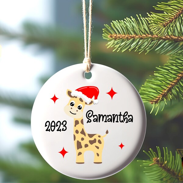 Kids Giraffe Christmas Ornament, Personalized Giraffe Ornament, Custom Holiday Ornament, Boys Christmas Ornament