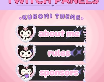 Conjunto de 24 paneles de Twitch de conejito gótico Kuromí / Activos de transmisión estéticos lindos kawaii de color rosa, negro y morado