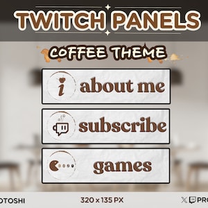 24 x Coffee Theme Twitch Panels | Minimal Cafe Icons Simple Clean Brown White Gaming Stream Set