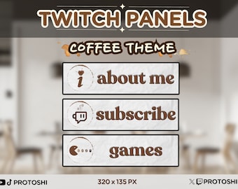 24 x Paneles de Twitch con tema de café / Iconos de café mínimos Conjunto de transmisión de juegos blanco y marrón simple y limpio