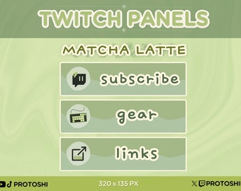 24 x Matcha Latte Twitch Panels / Minimal Cafe Green Tea Icons Conjunto de transmisión de juegos limpio y simple
