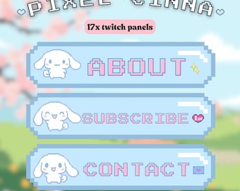 Juego de 17 paneles de Twitch de Cinna Pixel Blue / Lindo perro Kawaii Stream Pastel Rosa Retro Blanco Peluche Suave Canela
