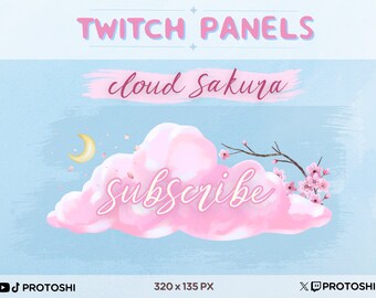 32 x Twitch Pink Cloud Sakura Box Panels / Lindo / Streamer / Luna / Pastel / Acuarela / Flor de Cerezo