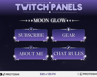 25 x Moon Glow Violet Twitch Panels / Butterfly White Purple Sparkle Star Clean Gaming Stream Set