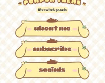 15 paneles de Twitch de perro con pudín de pompón/estrella estética, postre lindo, amarillo, marrón, kawaii, transmisión, activos de Lucky Clover para Twitch