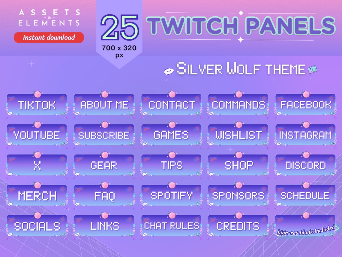25 X Silver Wolf Honkai Star Rail Twitch Panels Box | Purple Retro Pink ...