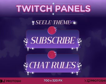 25 x Seele Honkai Star Rail Twitch Panels Box / Purple Violet Glow Butterfly Moon Sparkle Gaming Stream Pack