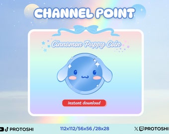 Channel Point Canela Cachorro Moneda / Felpa Estética Pastel Sparkle Lindo Azul Kawaii Stream Activos Twitch